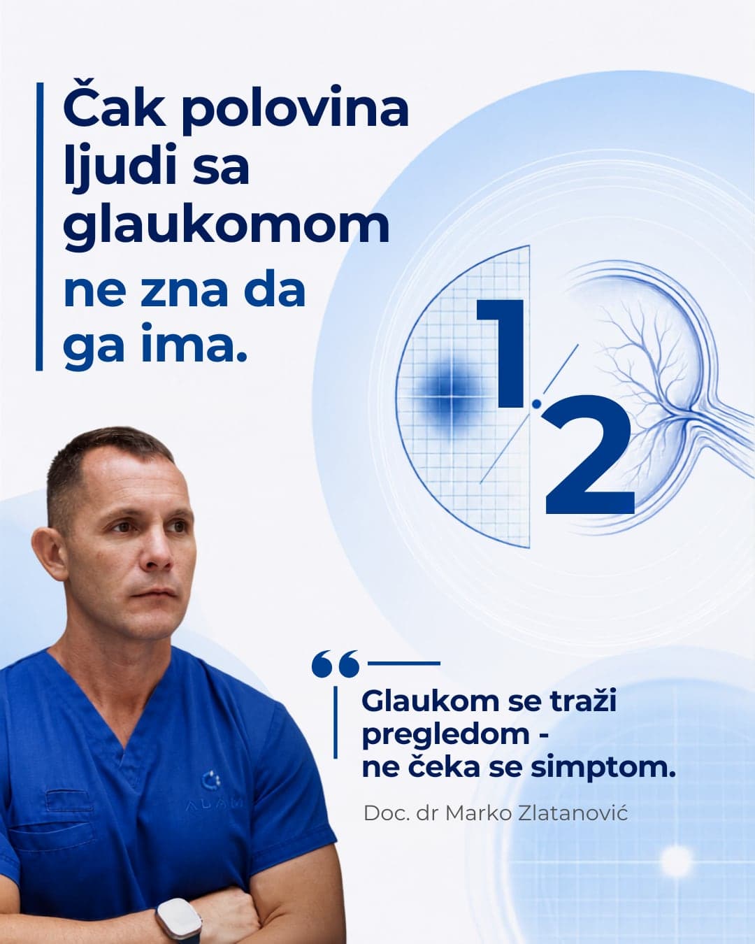 Podatak da otprilike polovina obolelih od glaukoma ne zna da ga ima