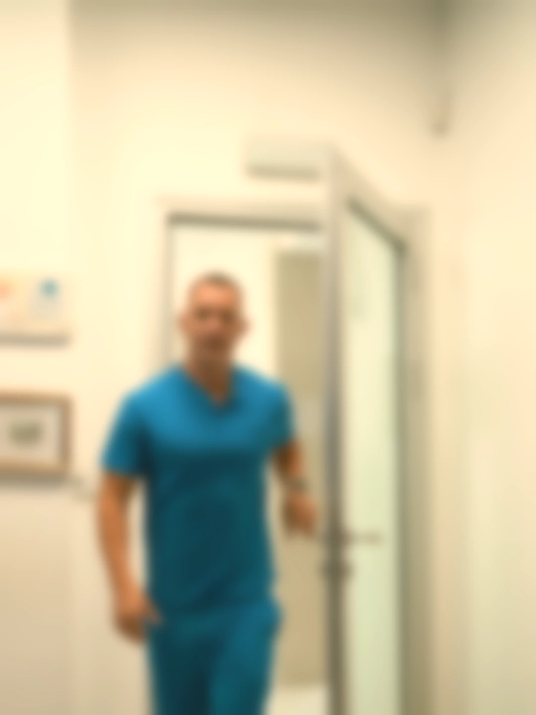 Simulacija uznapredovale katarakte: dr Marko Zlatanović i ordinacija jako su zamućeni, sa toplim tonom i oslabljenim kontrastom.